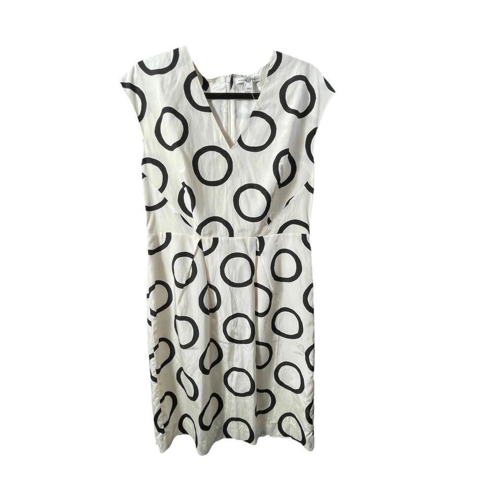 Banana Republic Silk Blend Dress Cream with Black Circles Knee Length Size 10